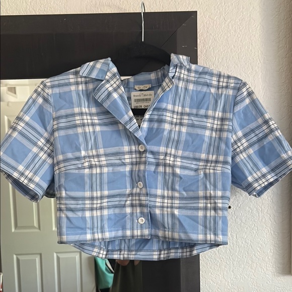 Brandy Melville Blue and White Button Down Shirt - Picture 1 of 4